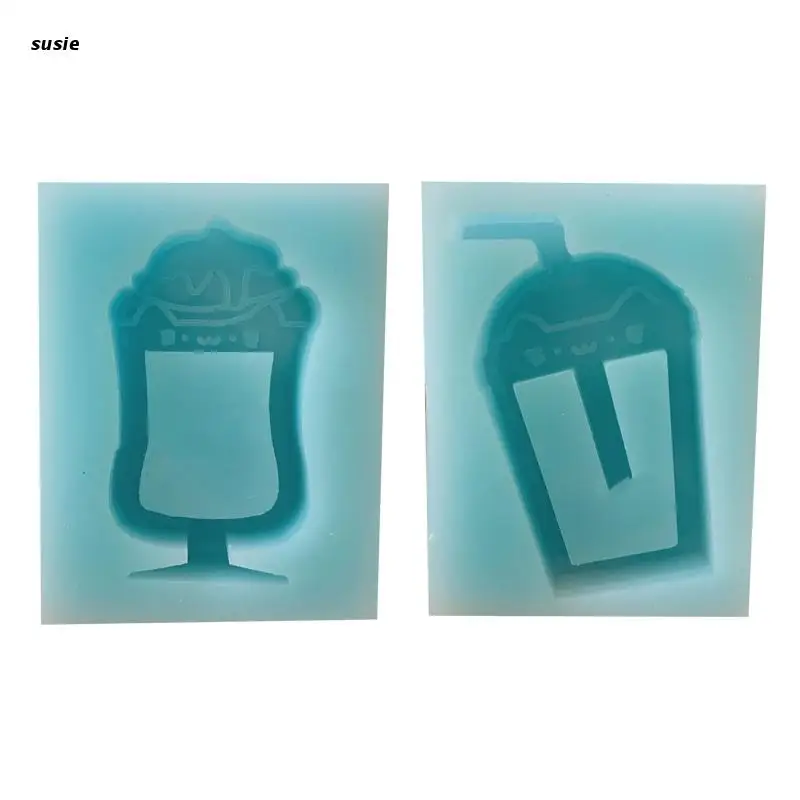 

X7YA Milk Tea Cup Quicksand Silicone Mold Keyring Pendant Handmade Ornament Mold