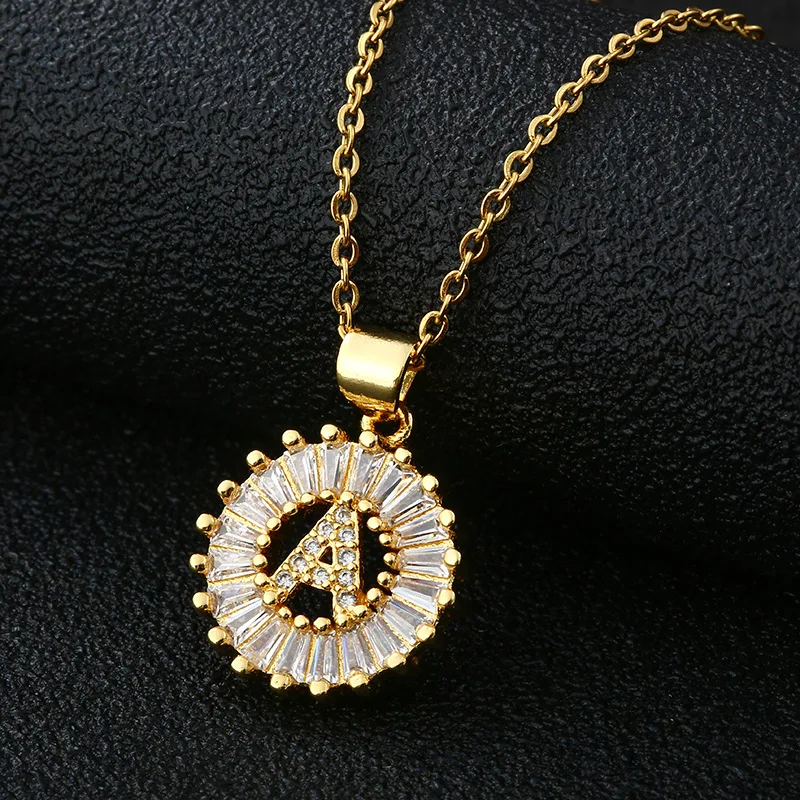

Letter necklace female necklace26Letter copper inlaid cubic zircon vacuum plating stainless steel chain necklace