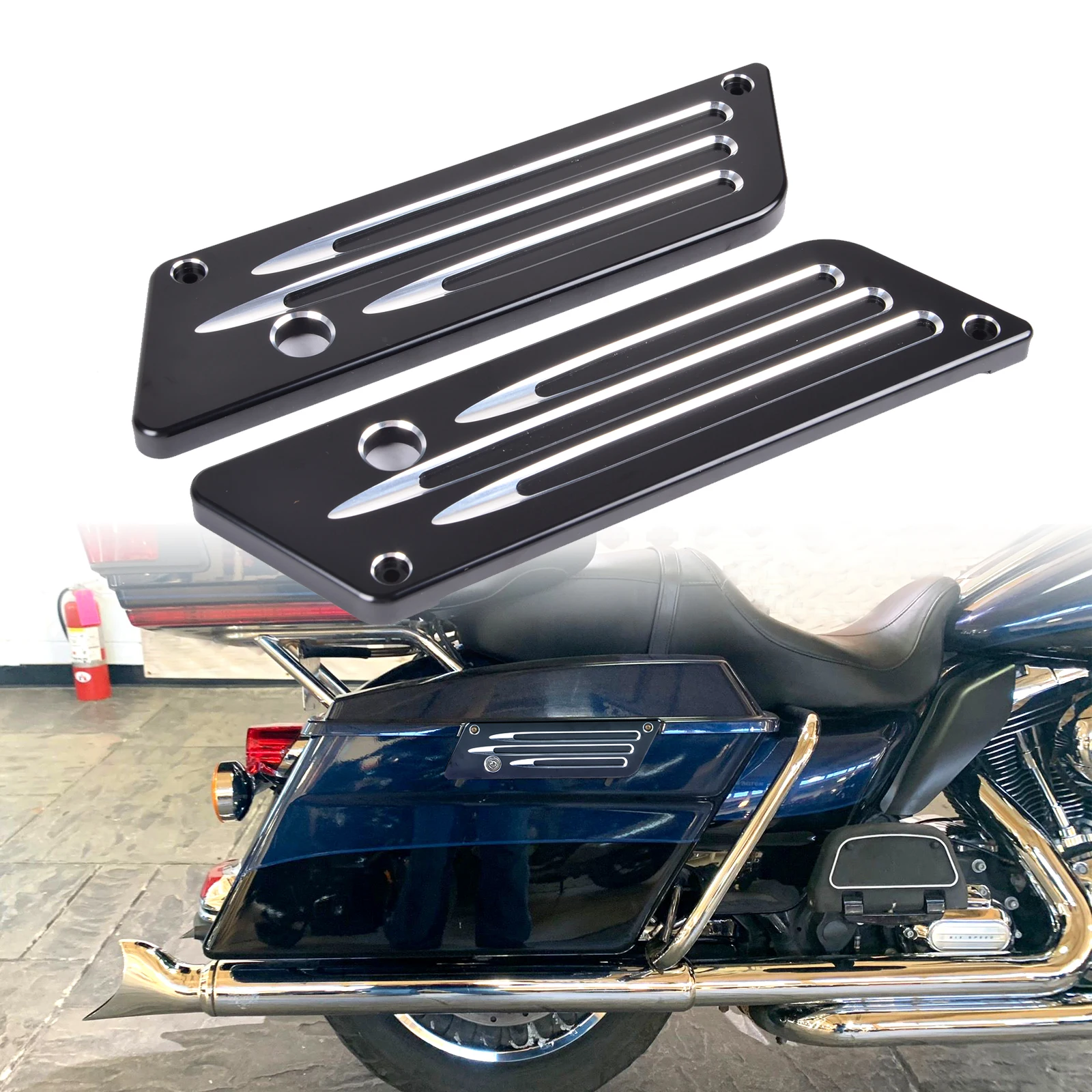 

Motorcycle Saddlebag Latch Cover With Mounting Screws For Harley Touring Electra Glide Road King Street Glide FLH FLT 1993-2013