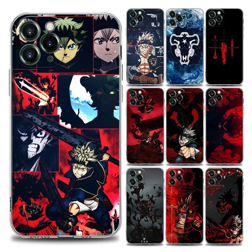 

Preto Trevo Anime Black Clover Asta Clear Phone Case for iPhone 11 12 13 Pro Max 7 8 SE XR XS Max 5 5s 6 6s Plus Soft Silicone