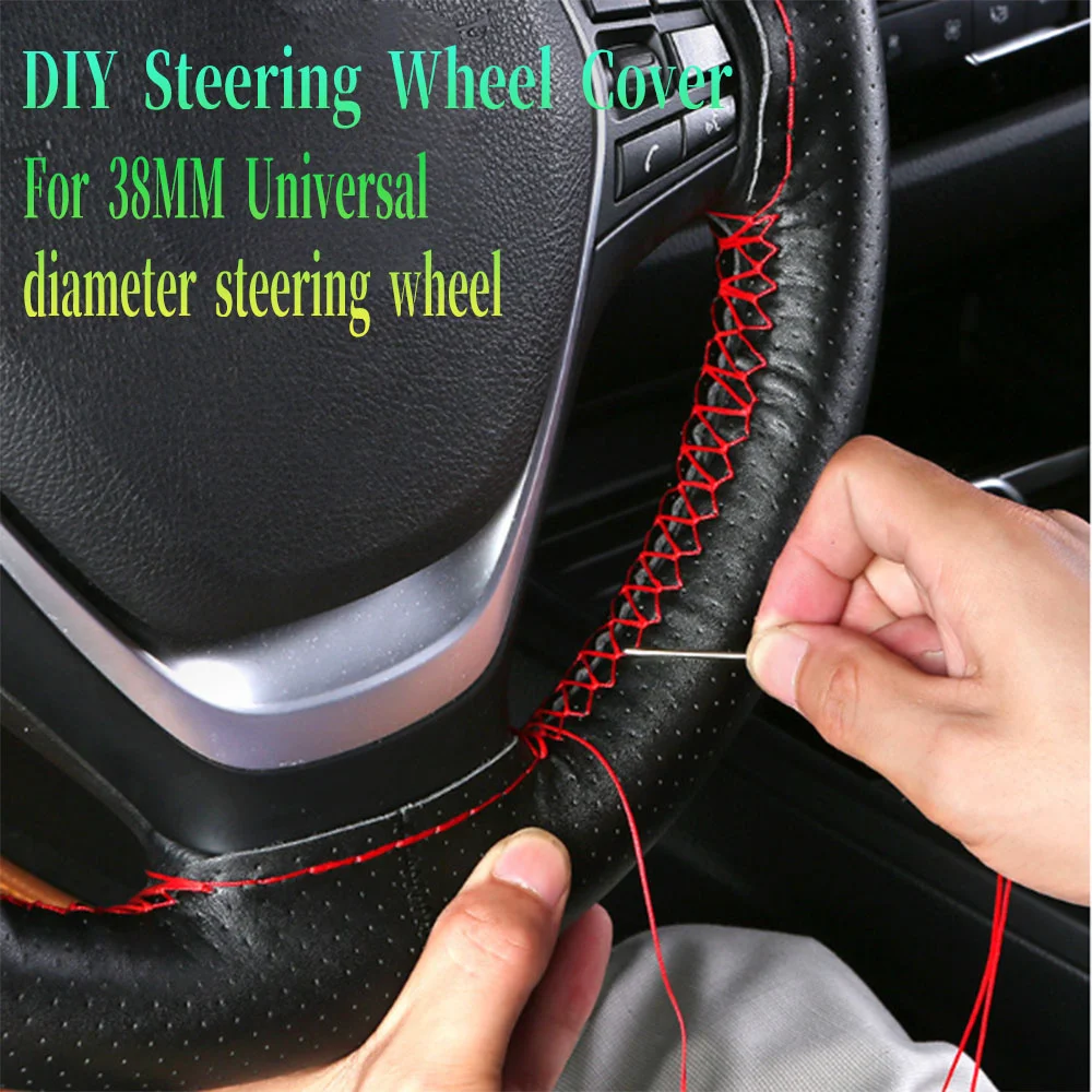 

38cm Car Steering Wheel Braid Cover Needles And Thread Artificial Leather Car Covers Suite DIY Texture Soft Auto Accessories