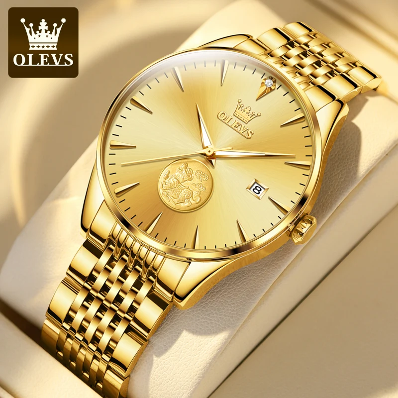 

OLEVS 2022 New Fashion Men's Gold Dial Stainless Steel Strap Watches HD Luminous Waterproof Mechanical Watch Reloj Hombre 6665