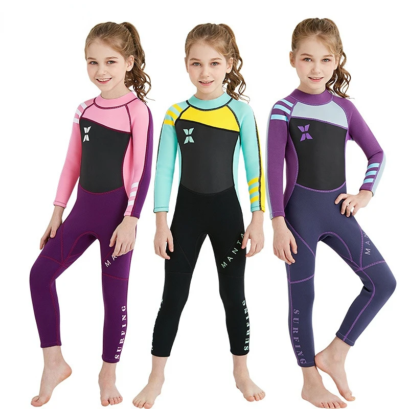 

Children's Wetsuit 2.5MM One-piece Female Wetsuit Warm Snorkeling Surfing Water Girls Winter Swimsuit