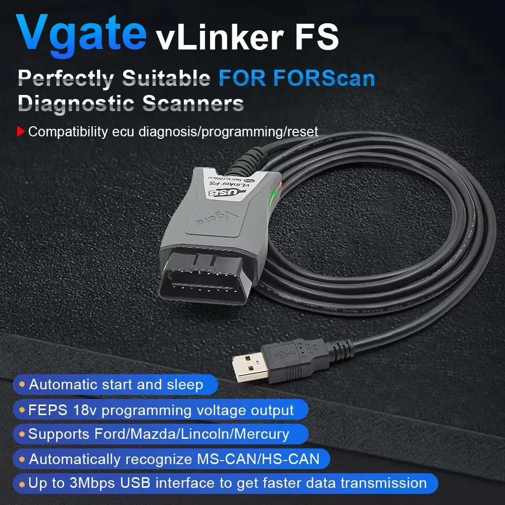 Диагностический сканер Vgate VLinker FS USB ELM327 для Ford FORScan, для Mazda HS MS CAN, интерфейс ELM327 OBD2, инструменты для диагностики автомобилей OBDII (art.: 3920dcaa2a91b) - 3920dcaa2a91b