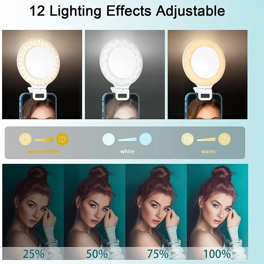 

Selfie Ring Light Clip Light Control800mah 60 Led Circle Light 3 Light Modes For /android Phone Laptop Photos S8d7
