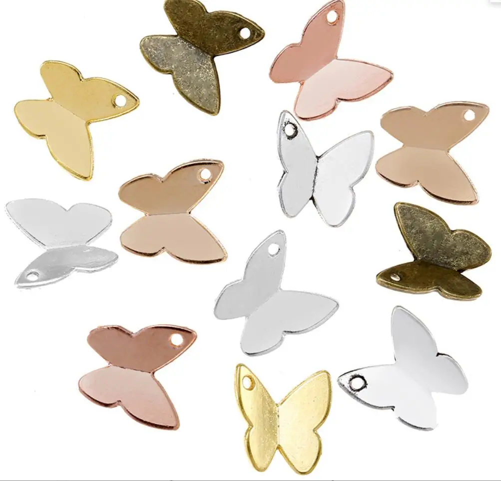 100PCS 10*10mm 6 Color Wholesale animal Charms Alloy Metal Butterfly Pendants For DIY Handmade Jewelry Accessories Making F0102