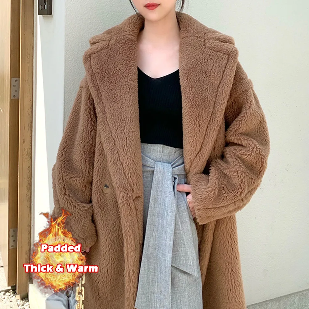 Luck A Women Winter Longer Faux Fur Warm Coat Long Sleeve Female Thick Teddy Bear Coat Casual Loose Oversize Outwears