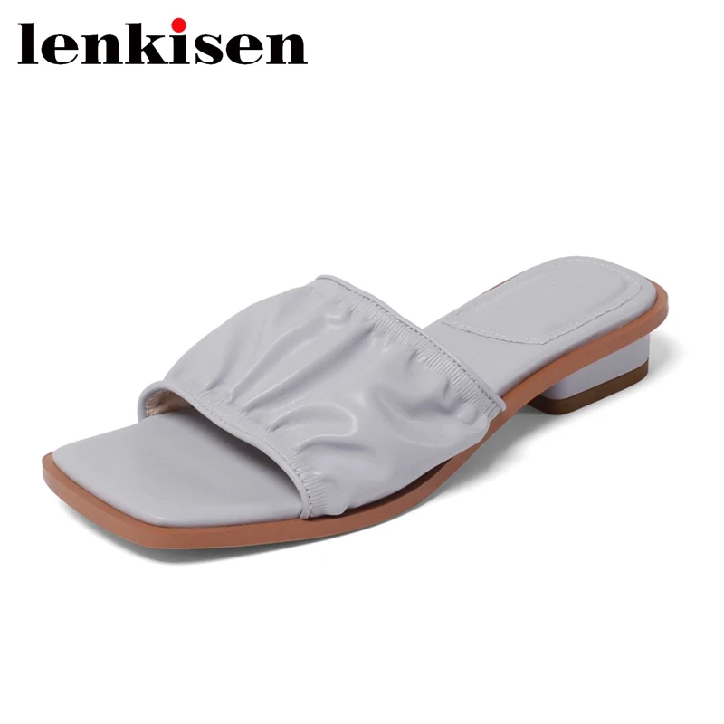 

Сланцы Lenkisen женские с открытым носком, мягкая микрофибра, красивая повседневная одежда, удобные нескользящие модные однотонные тапочки, L8a