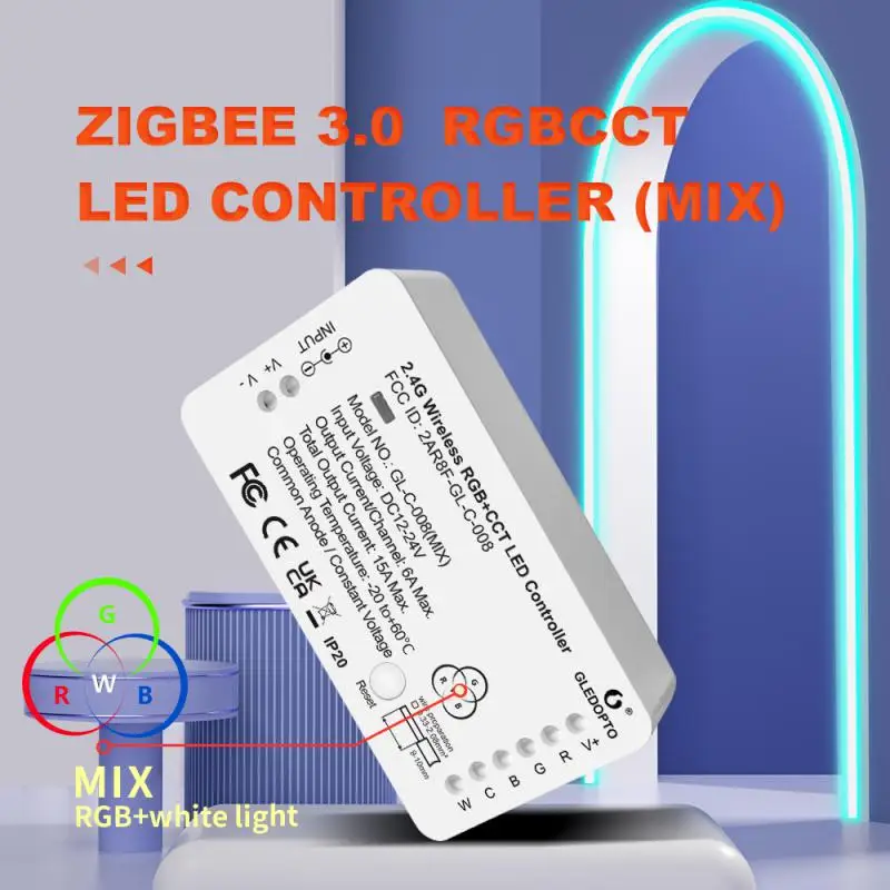 

Умный контроллер для светодиодной ленты ZigBee, RGB + CCT RGBW WWCW ZigBee, голосовое управление, работает с Echo Plus SmartThings