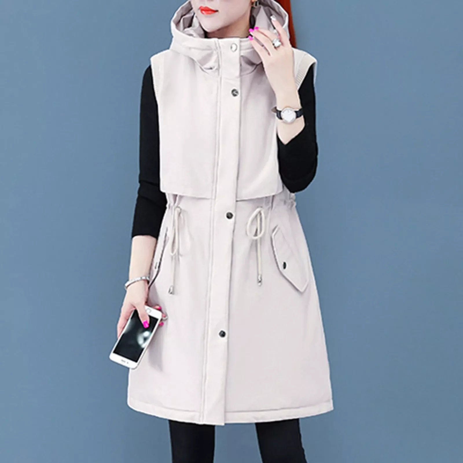 

Zip Vest Women's Winter Coat Vests With Hood Sleeveless Warm Down Coat With Pockets Hooded Fleece Jackets for Women