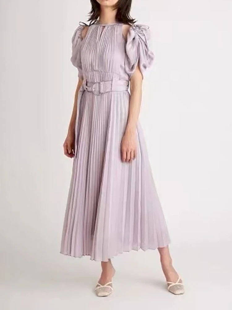 

Миди-платья iYunDo для женщин, весна 2022, в японском стиле, с открытыми плечами и короткими рукавами, плиссированное платье с поясом, Vestidos Robe Femme