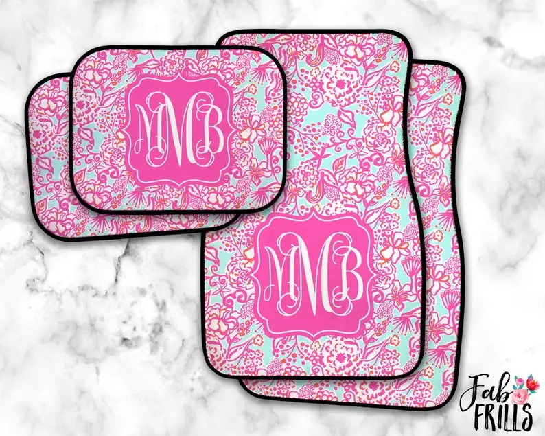 

Monogrammed Цветочные автомобильные коврики преппи автомобильные аксессуары Lilly вдохновленные коврики персонализированные автомобильные ковр...