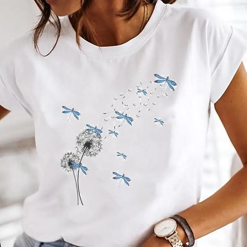 

New Summer Watercolor New Hot Lovely Female Print T Shirt Fashion Cartoon O-neck Ladies Aesthetic Graphic Tops Women Clothes