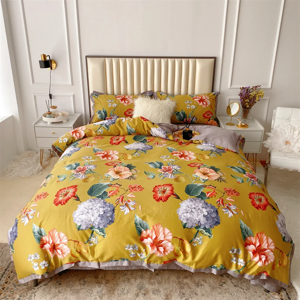 

Svetanya Chinese Traditional Yellow Luxurious Bedding Set Egyptian Cotton Duvet Cover Set Queen King Size Linens Pillowcases