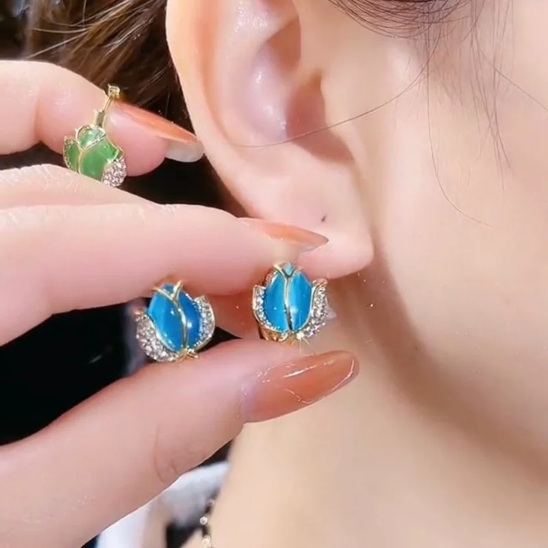

Jewelry Women Stainless Vintage Steel Opal Gold Fragrant Zircon Simple Earrings Ear Buckles Jewelry Bridal Wedding Engagement Gi
