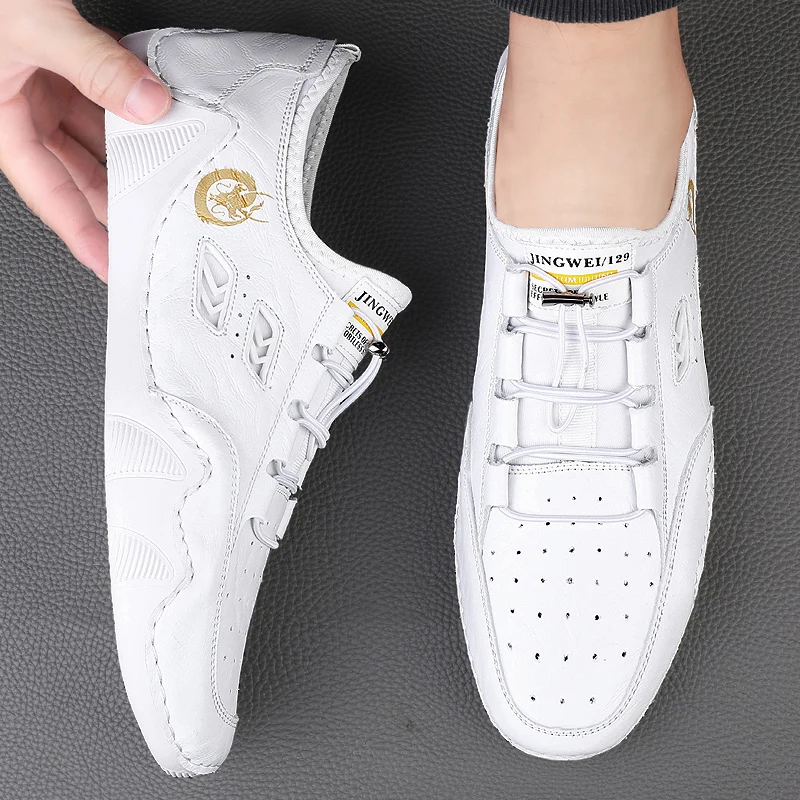 

Misalwa Summer White Men Sneakers Hollow Breahtable Men Flats Casual Leather Moccasins Light Outdoor Loafers Male