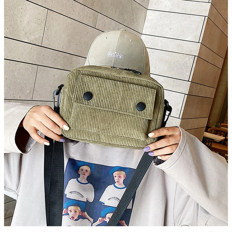 Popular Retro Corduroy Crossbody Bag Sling Shoulder Bags Girls Phone Purse Casual Zip Tote Small Square Bag for Ladies