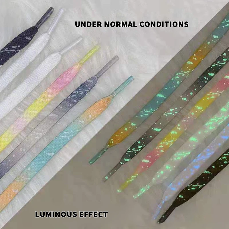 

8mm Width Luminous Splash Ink Shoelaces Colorful Sneakers Shoe Laces For Kids Men Women Casual Sports Laces 120/140/160cm