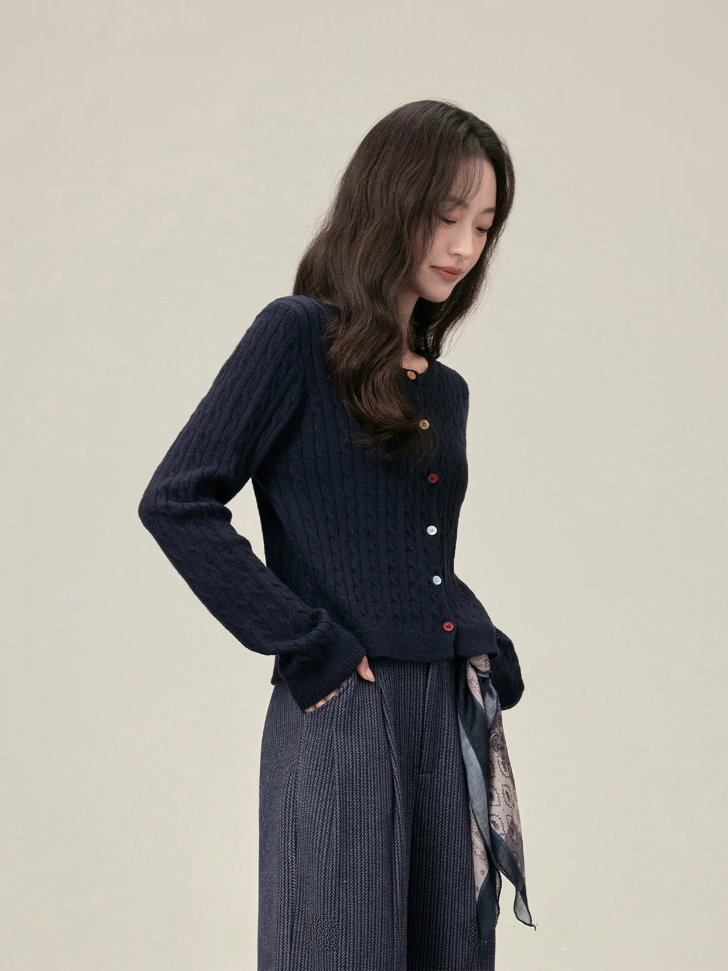 Маленький темно-синий шерстяной свитер Rising женский осенне-зимний свободный