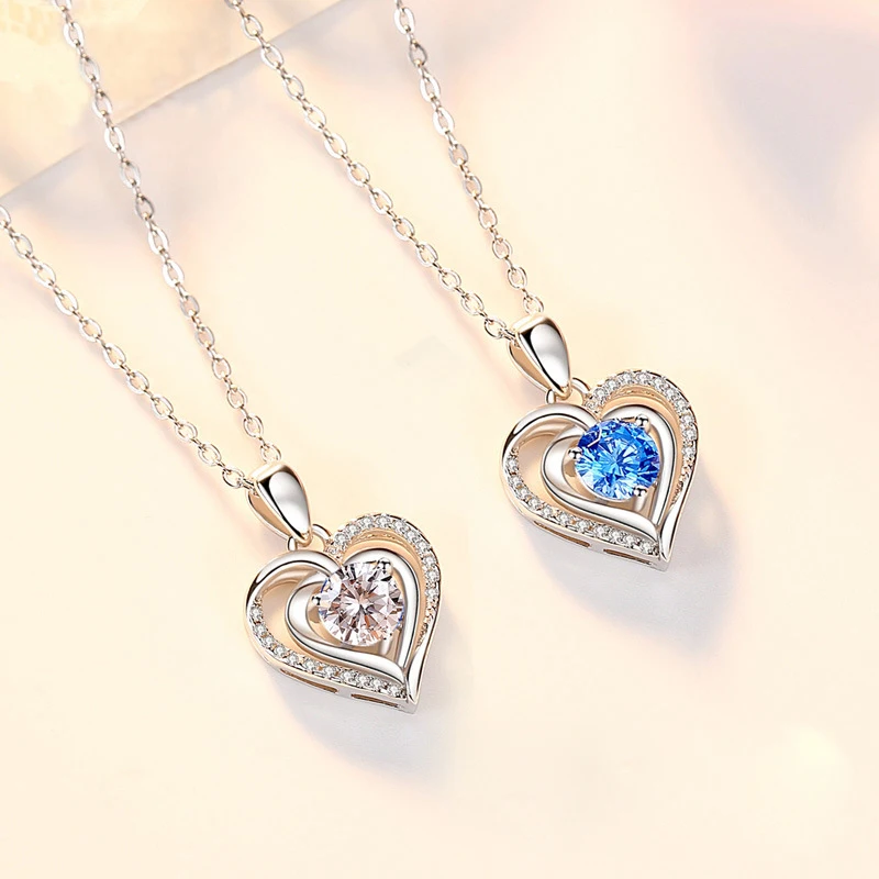 Женское ожерелье из серебра 100% пробы с кулоном в виде сердца | - Фото №1