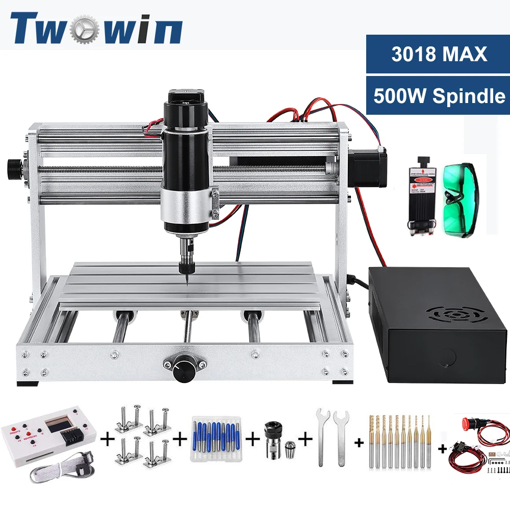 TWOWIN 3018 Max CNC Router Engraving Milling Cutter Engraver 500W Woodworking Tool Wood Metal Wood Mark Craving Cutting Machine