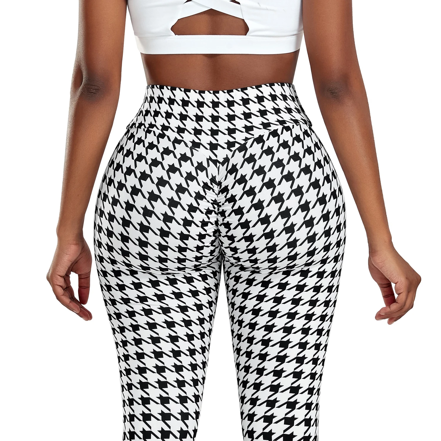 High Waist Yoga Pants Women Printed Skinny Leggings Fitness Tights Workout Exercise Sport Trousers Honey Peach Hips Gym Clothes