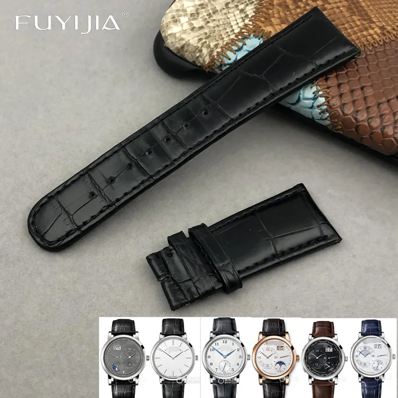

FUYIJIA Luxury Custom A-Lange-Sohne Watch Band Handmade Mississippi Alligator Strap 20MM 21MM 19MM Genuine Leather Watchbands