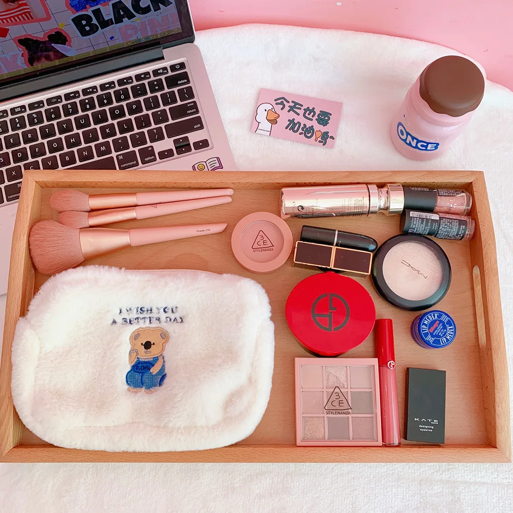 Плюшевая Сумка-Карандаш для девочек с вышивкой в виде медвежонка мягкая хранения