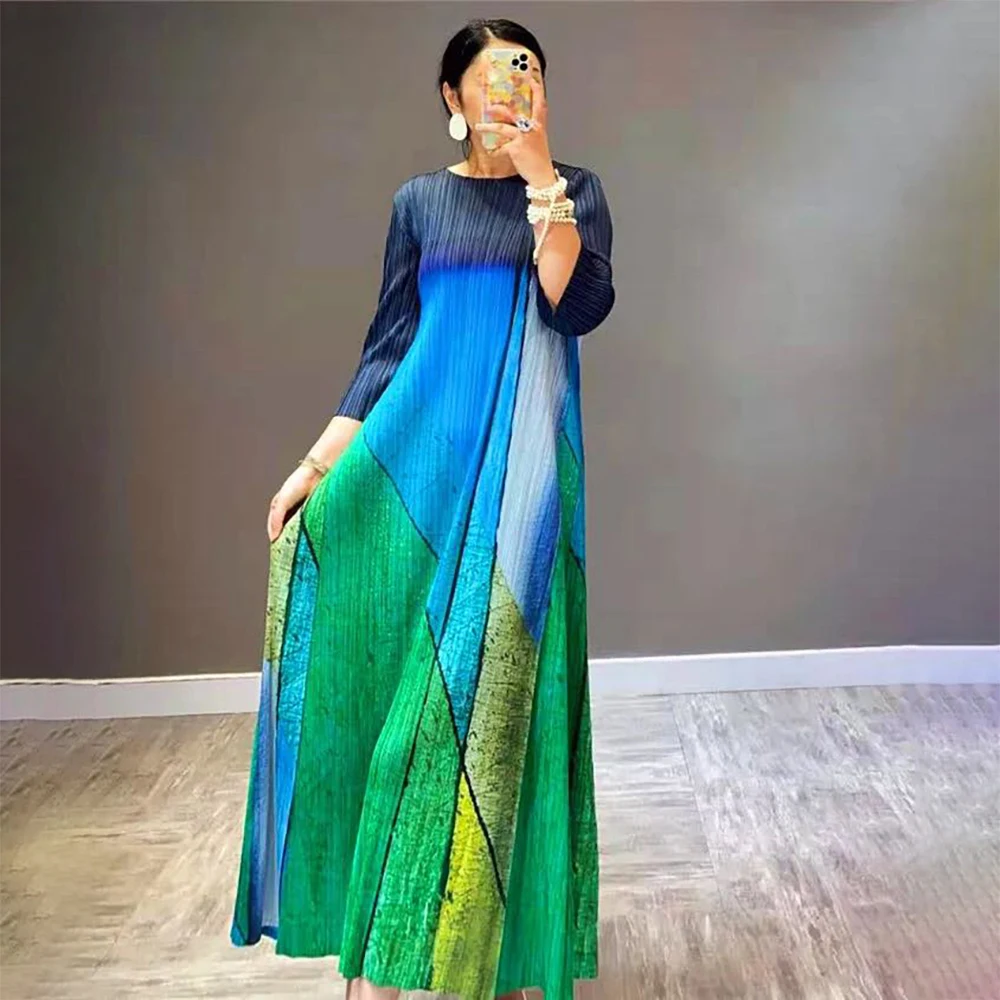 

Плиссированное Платье, Новинка осени 2022, женская одежда, винтажное Свободное платье с круглым вырезом и круглым вырезом, в стиле французско...