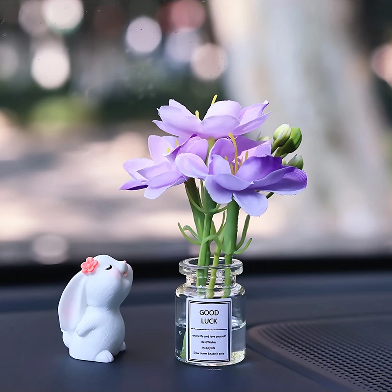 

Милый цветочный декор в виде кролика с украшением интерьера автомобиля «УДАЧА» для приборной панели автомобиля и офисного стола, автомобильные аксессуары для снятия стресса
