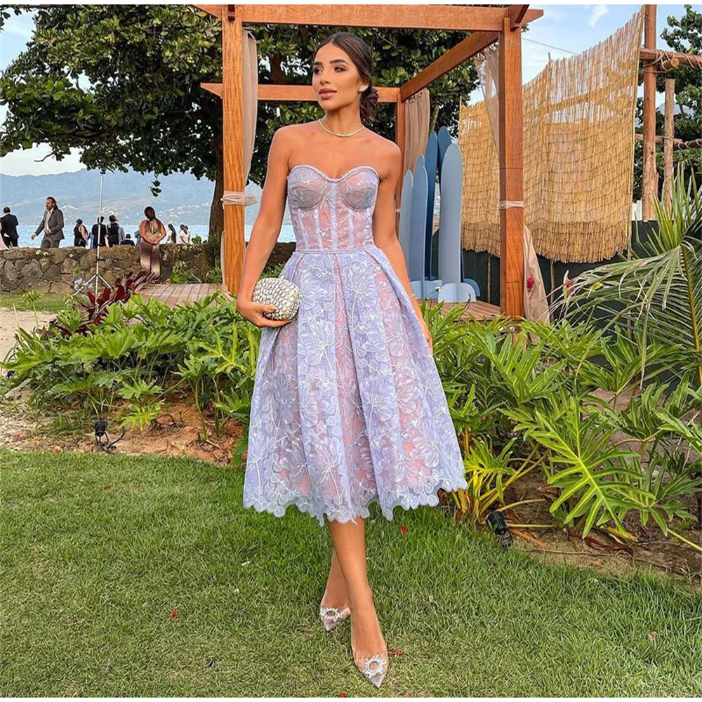

Sexy Strapless Lace Cocktail Dress Women Elegant Sleeveless Banquet Backless New Ladies Solid Party Evening Vestidos De Mujer