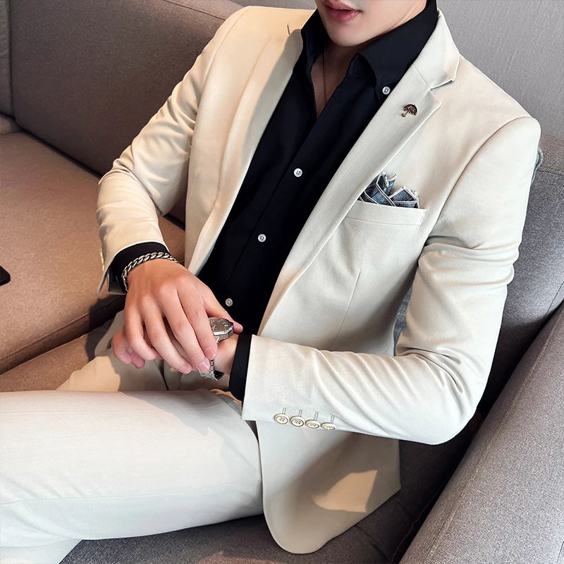 

Jacket + Pants 2 Pieces Set/Fashion New Men's Casual Boutique Business Dress Wedding Groom Suit Coat Blazers Trousers S-4XL