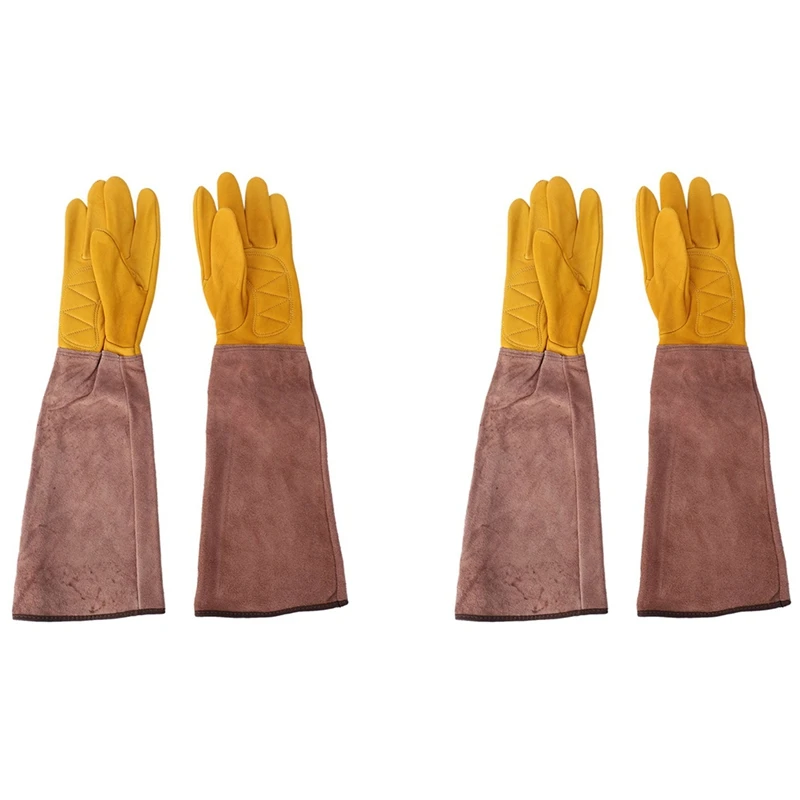

4X Gardening Gloves For Women And Men Thron Proof Rose Pruning Cow Leather Gloves M