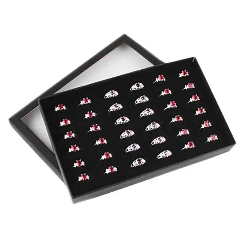 

Hot Sales Transparent Window PVC 36 Slots Ring Box Tray Storage Show Case Earrings Jewelry Display Holder Organizer Ring Box