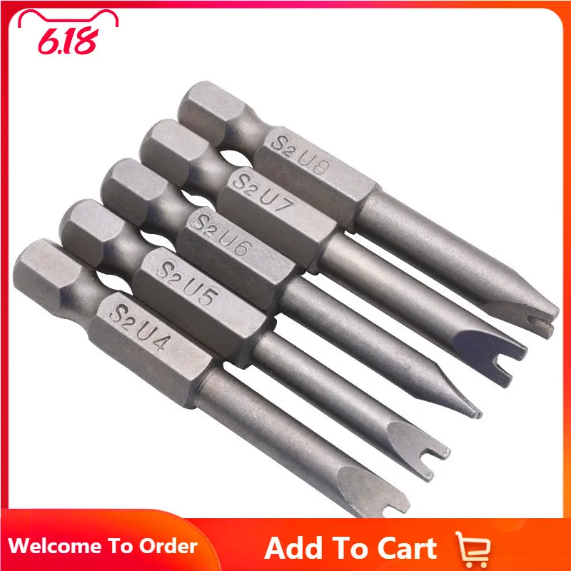 

5Pcs 50mm Electric Screwdriver Bits U4-U8 Set 1/4 inch Hex Magnetic U Shaped Tip Electric Screwdriver Bits Hand Tools Set