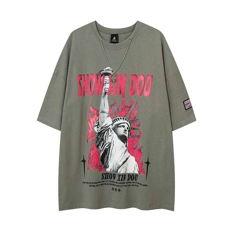 

Original Summer Letter Necklace Oversized Harajuku Couple Tees Short Sleeve Streetwear Loose Casual Tshirts Mens Hip Hop Tops