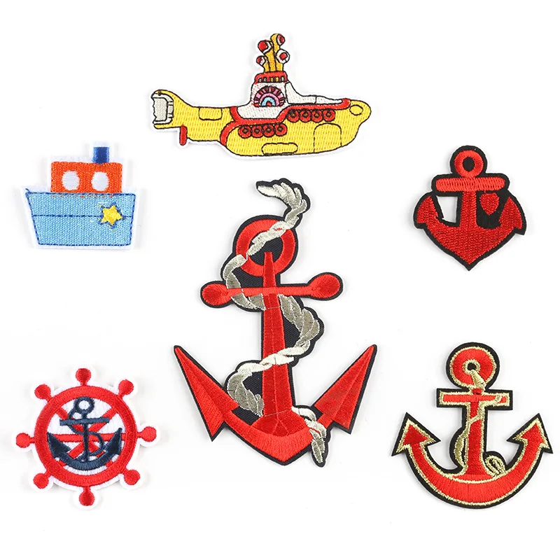 

6Pcs Sea anchor Steamship Iron on Ironing Embroidered Patch DIY Sew For on Clothes Hat Denim Backpack Fashion Decoration badge