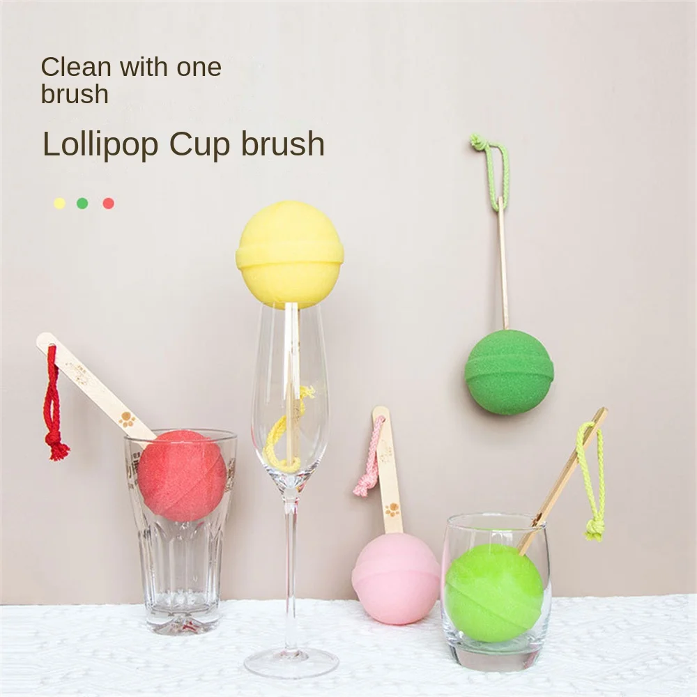 

Washing Bottle Multifunctional Sponge Stick Household Candy Cup Brush Lollipop Sponge Ball Cup Brus Cleaning Cup Brush Portable
