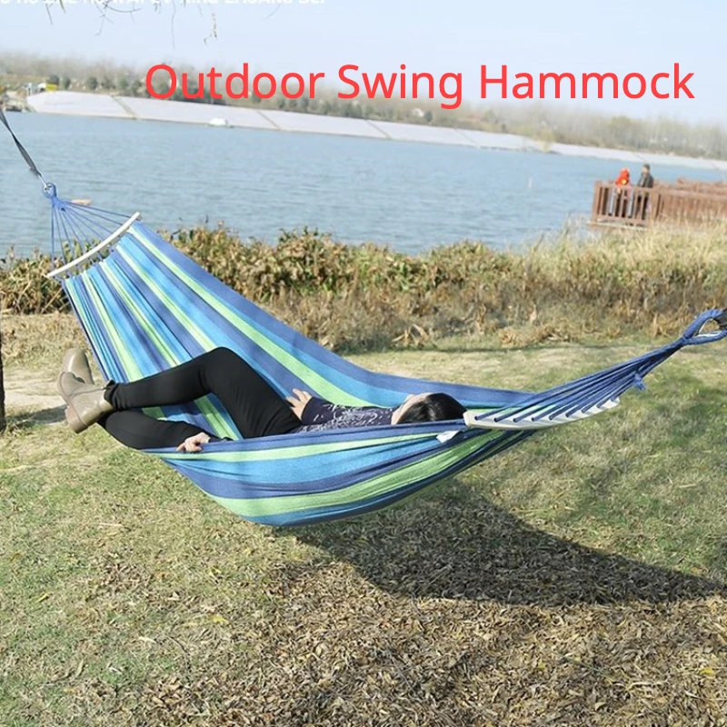 

Outdoor anti roll canvas hammocks, curved wooden sticks, duckbill hammocks, swing hammocks, double person thickened hammocks