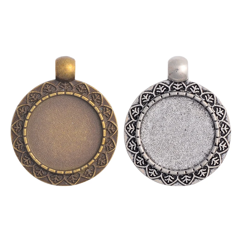 

10pcs 18mm Inner Size Antique Bronze And Silver Plated Texture Style Cabochon Base Cameo Setting Charms Pendant