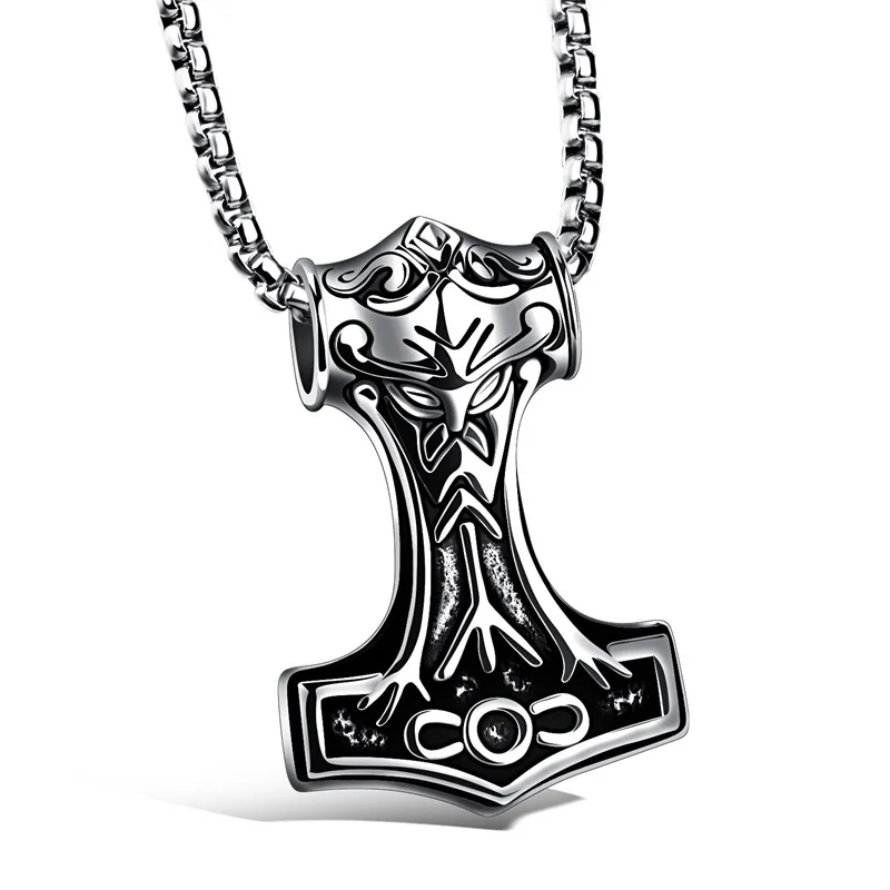 

sheishow Stainless Steel Thor'S Hammer Pendant Necklace For Men Norse Fashion Classic Jewelry Punk Style Neckchain Accessories