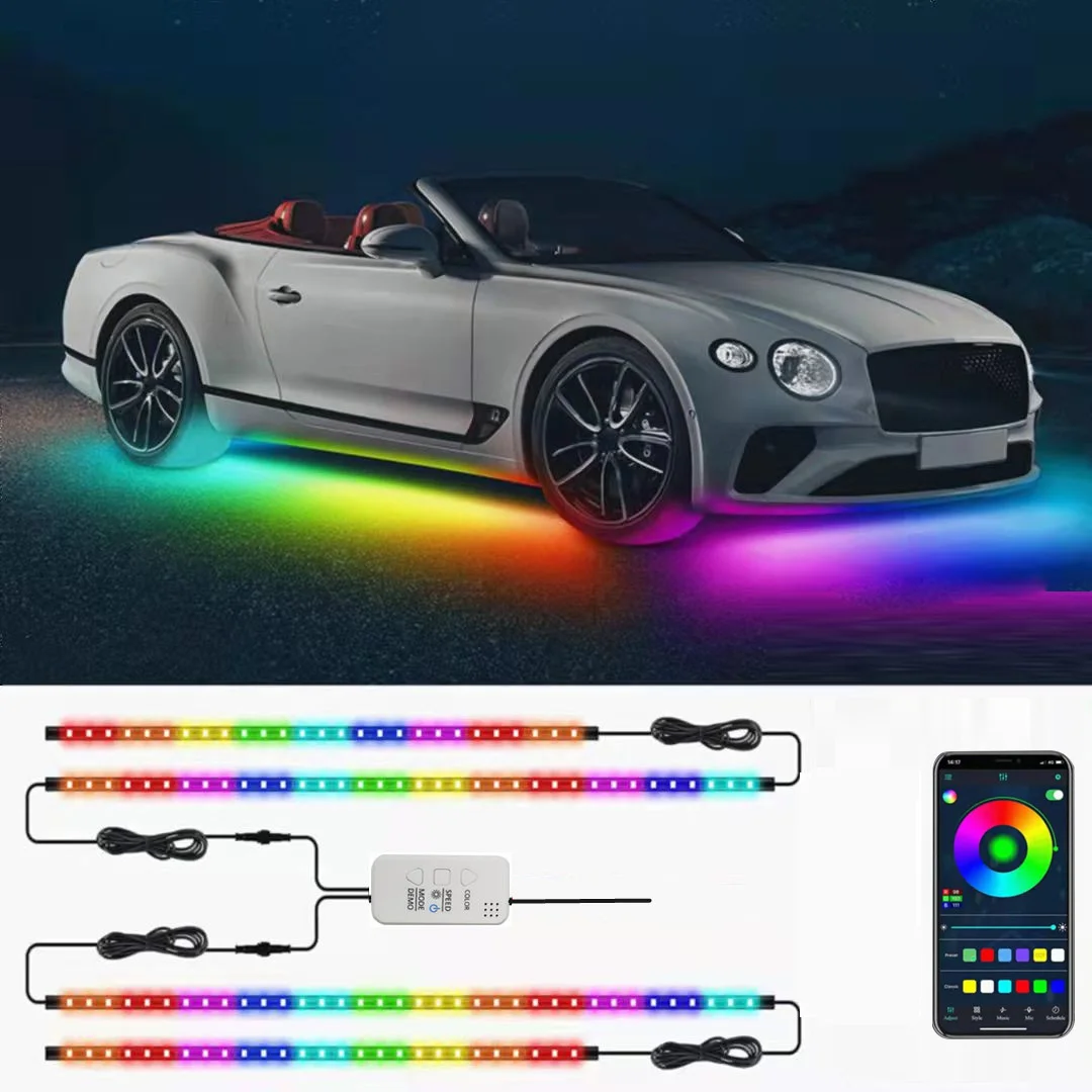 

Universal Car RGB Underglow Light LED Strips Decorative Ambient Lamp APP Control Underbody System Chassis Neon Waterproof 12V