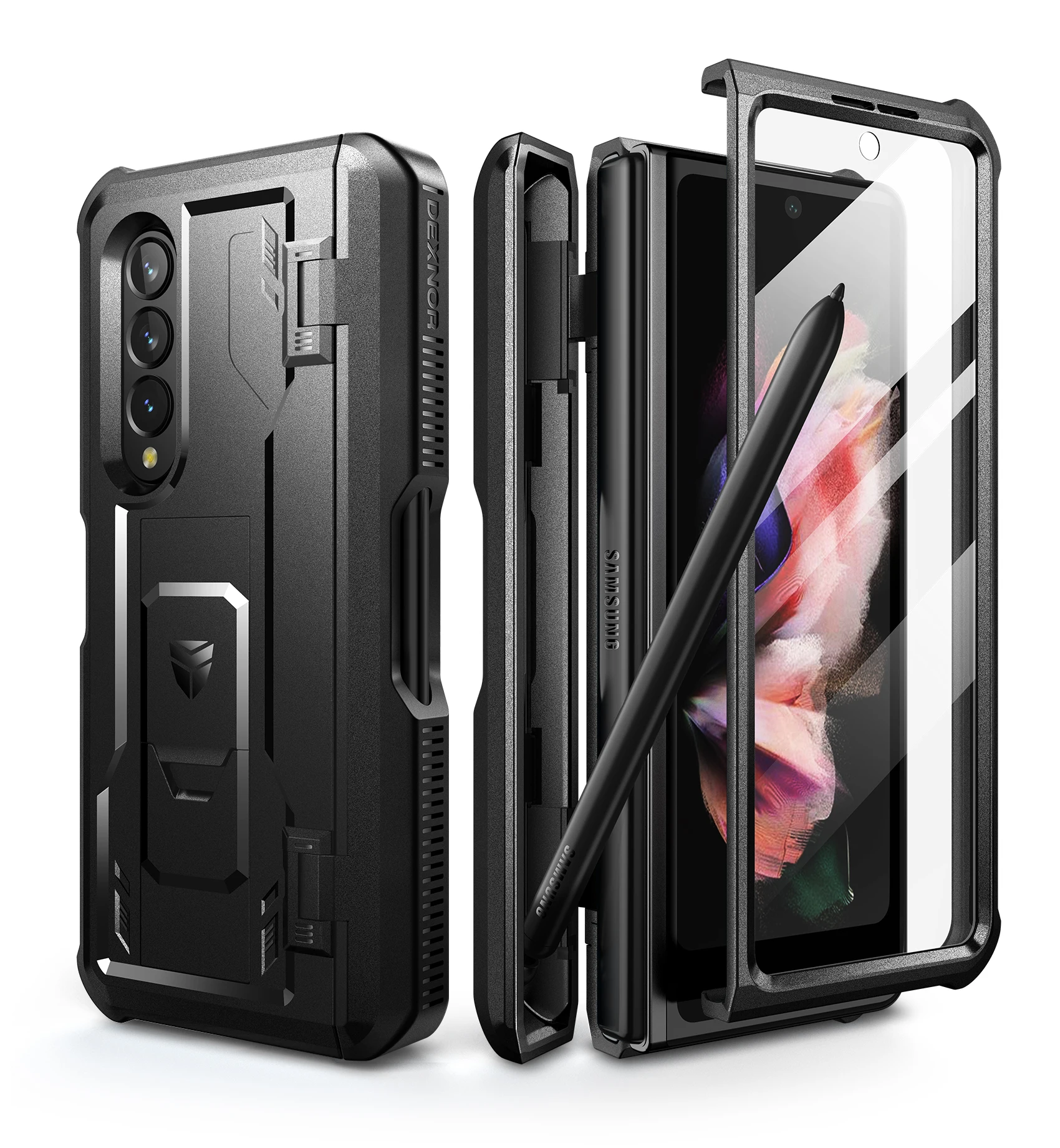 Full Body Shockproof Rugged Bumper Folding Case Holder with Built-in Screen Protector &S Pen Slot for Samsung Galaxy Z Fold 3 5G