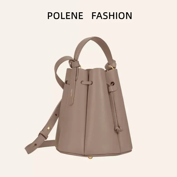 

Polene Fashion French Minority Flower Bucket Bag Solid Color Leather Shoulder diagonal straddle portable women's bag