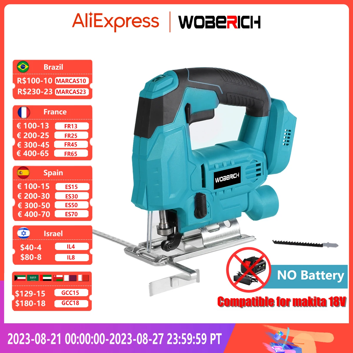 65mm 18V Cordless Jigsaw Electric Jig Saw Blade Adjustable W