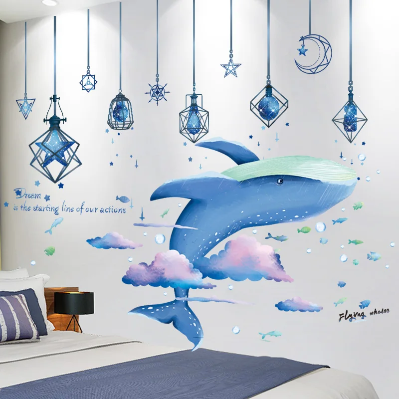 

Chandeliers Lights Wall Stickers DIY Whale Clouds Mural Decals for Living Room Kids Bedroom Children Nursery Home Decoration