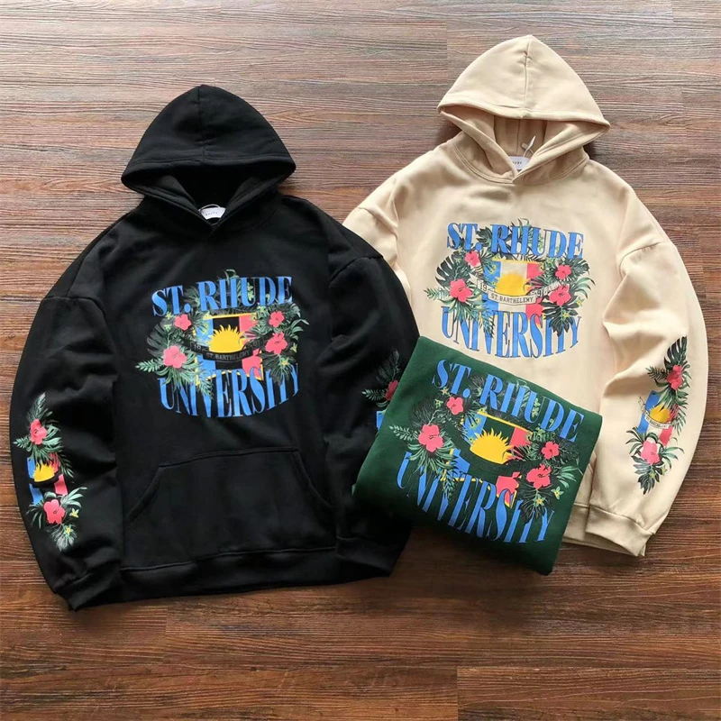 

Floral Print Rhude Fleece Hoodie Men Women 1:1 High Quality Pullovers