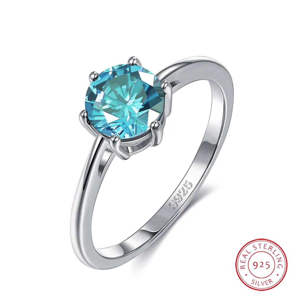

925 Sterling Silver Six Claws Female Finger Ring with Colorful Sparkling Zircon Fine Jewelry Wedding Gift