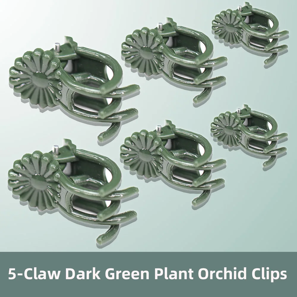 

Reusable 5-Claw Dark Green Phalaenopsis Orchid Plant Clips Adjustable Clamp for Climbing Flower Support Stem Fixed to Stakes