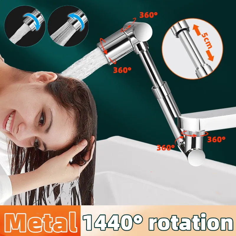 

Universal Retractable Faucet Aerator 1440° Rotatable Robotic Arm Extender 2 Water Outlet Mode Bathroom Sink Swivel Splash Filter